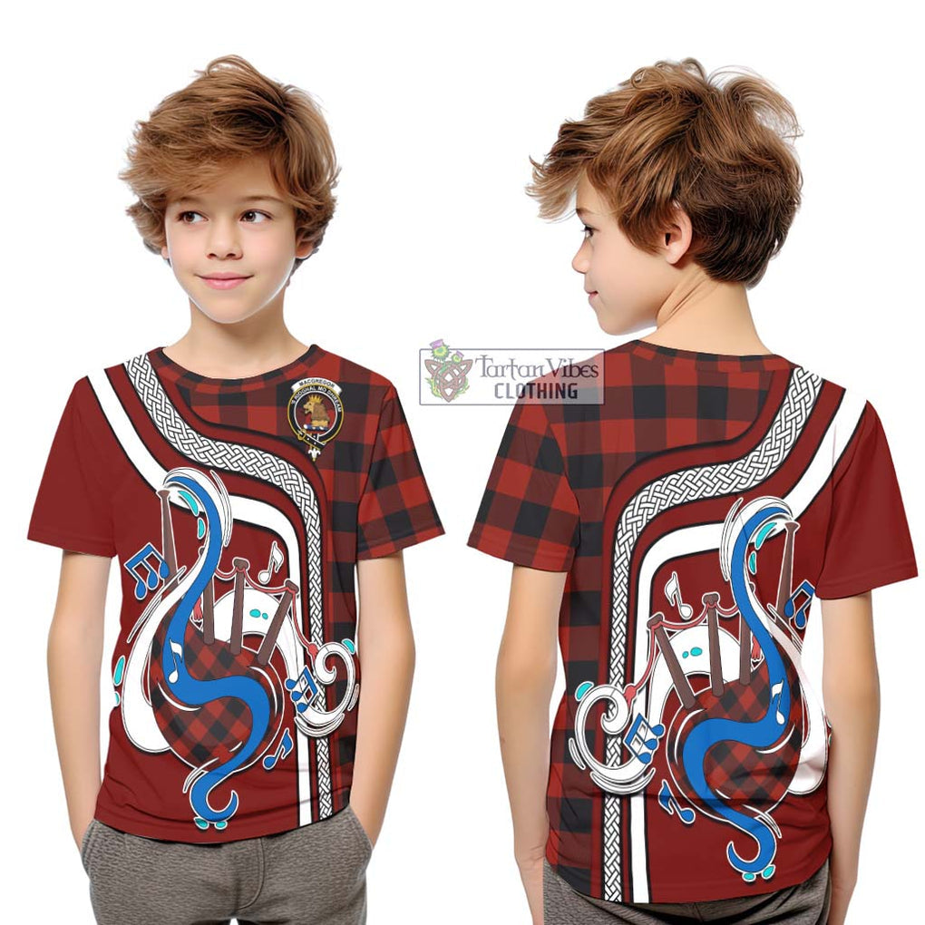 Tartan Vibes Clothing Rob Roy Macgregor Tartan Kid T-Shirt with Epic Bagpipe Style