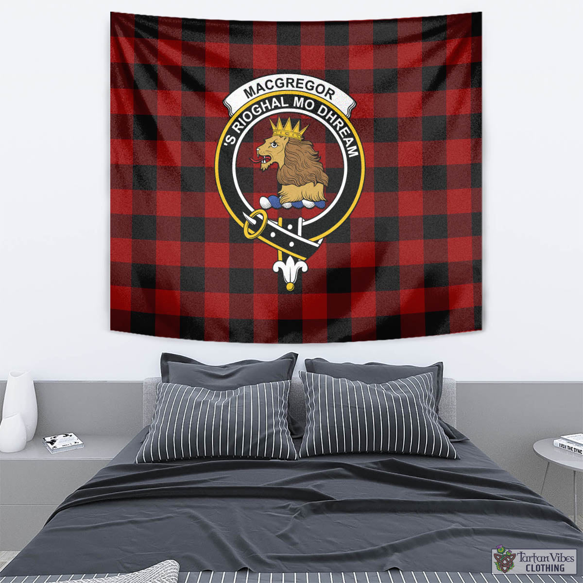 Tartan Vibes Clothing Rob Roy Macgregor Tartan Tapestry Wall Hanging and Home Decor for Room with Family Crest