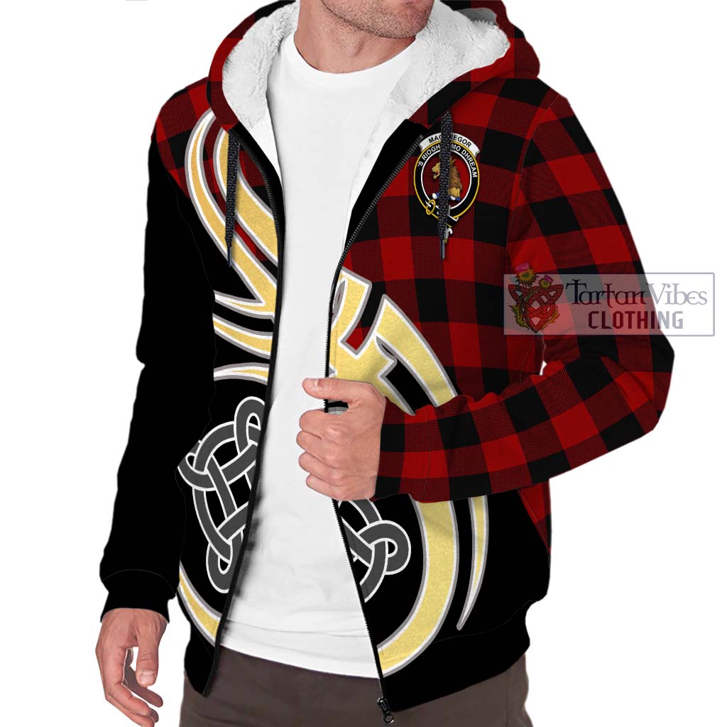 Rob Roy Macgregor Tartan Sherpa Hoodie with Family Crest and Celtic Symbol Style - Tartan Vibes Clothing