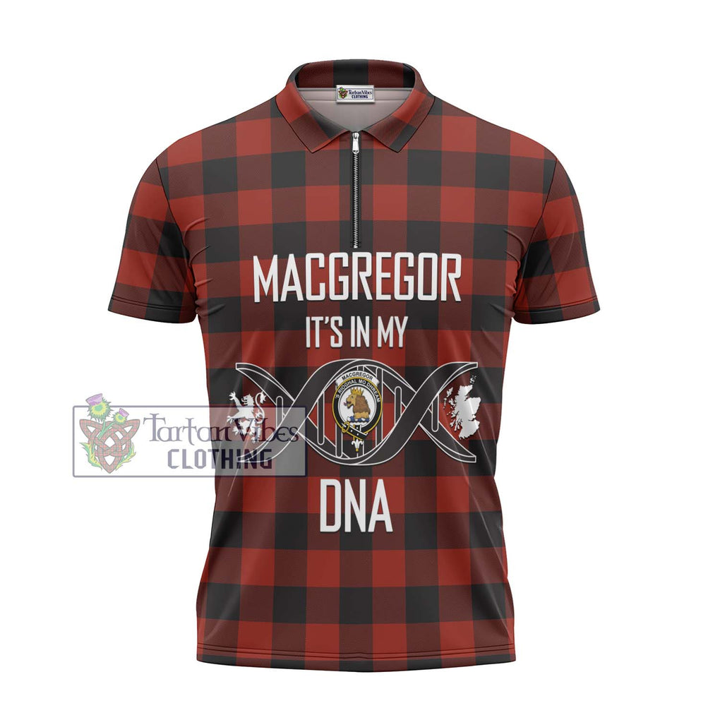 Rob Roy Macgregor Tartan Zipper Polo Shirt with Family Crest DNA In Me Style - Tartanvibesclothing Shop