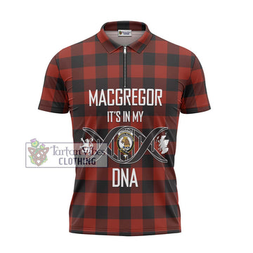 Rob Roy Macgregor Tartan Zipper Polo Shirt with Family Crest DNA In Me Style