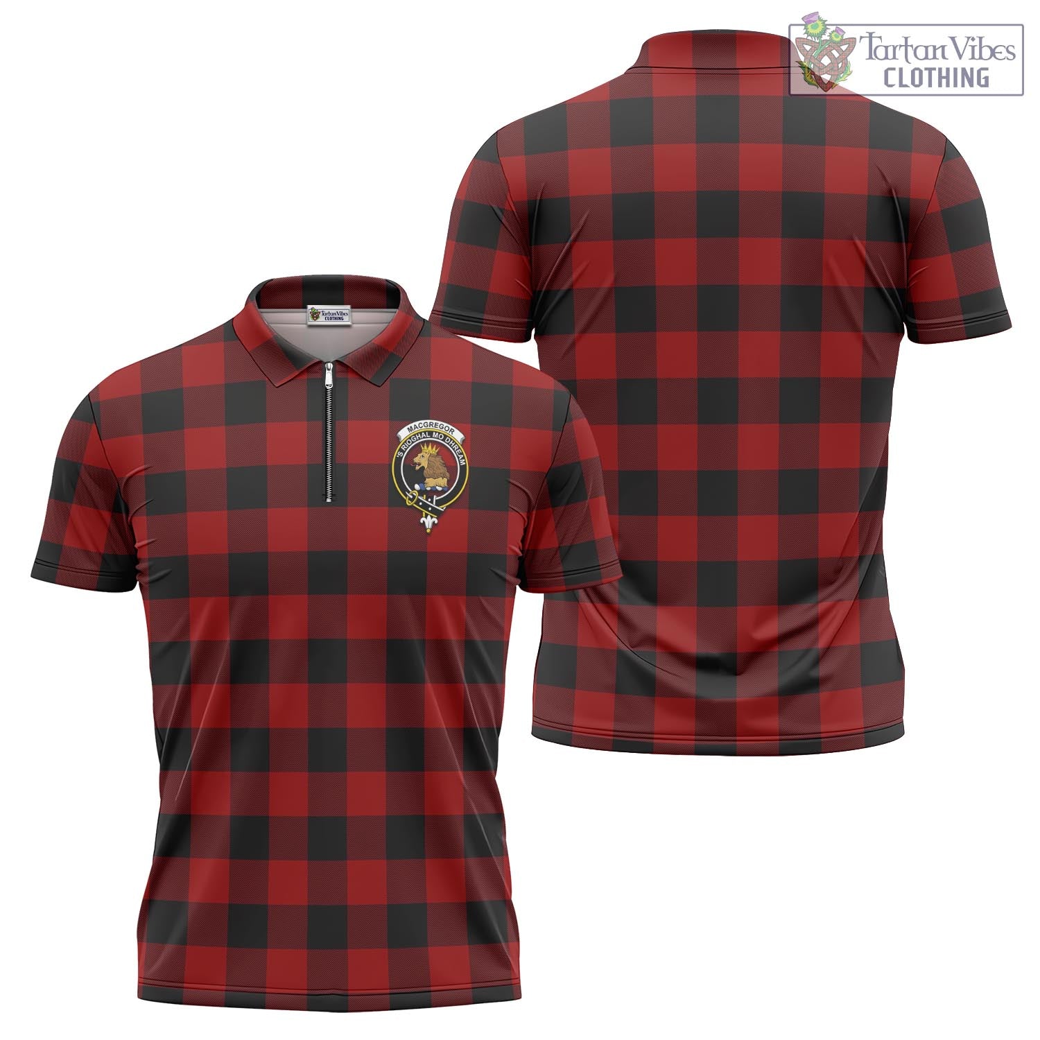 Tartan Vibes Clothing Rob Roy Macgregor Tartan Zipper Polo Shirt with Family Crest