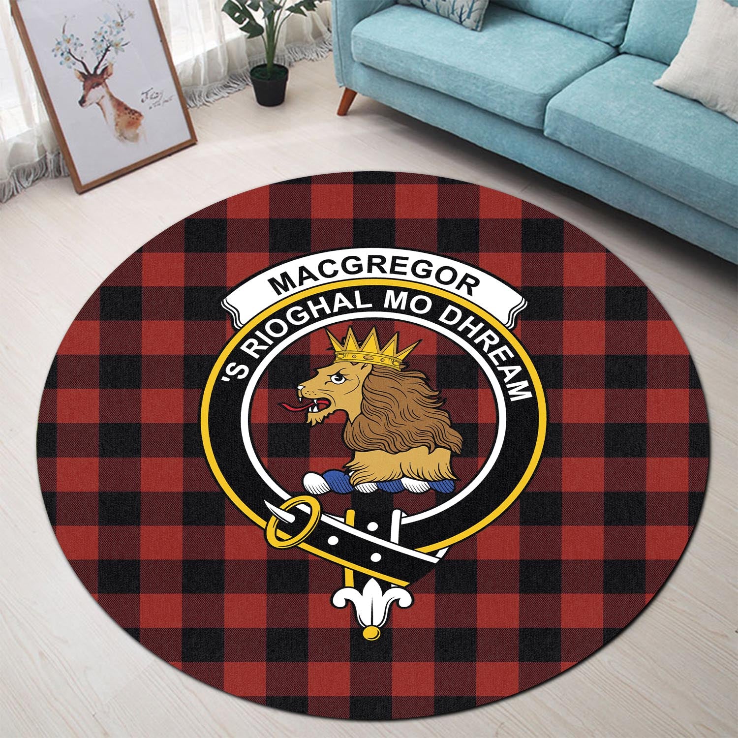 rob-roy-macgregor-tartan-round-rug-with-family-crest