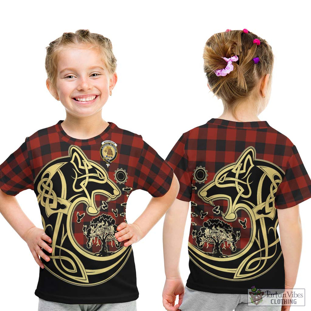 Rob Roy Macgregor Tartan Kid T-Shirt with Family Crest Celtic Wolf Style - Tartan Vibes Clothing