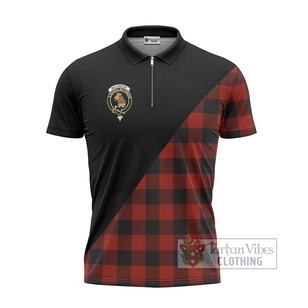 Rob Roy Macgregor Tartan Zipper Polo Shirt with Family Crest and Military Logo Style - Tartanvibesclothing Shop