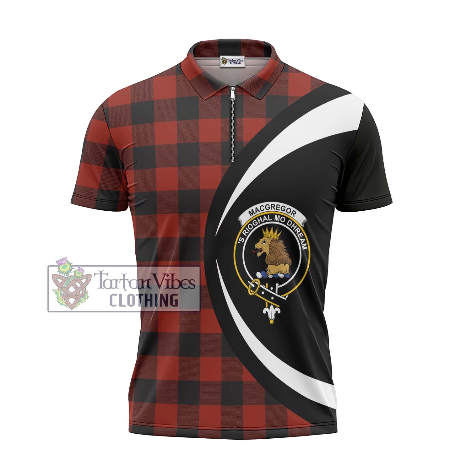 Rob Roy Macgregor Tartan Zipper Polo Shirt with Family Crest Circle Style - Tartan Vibes Clothing