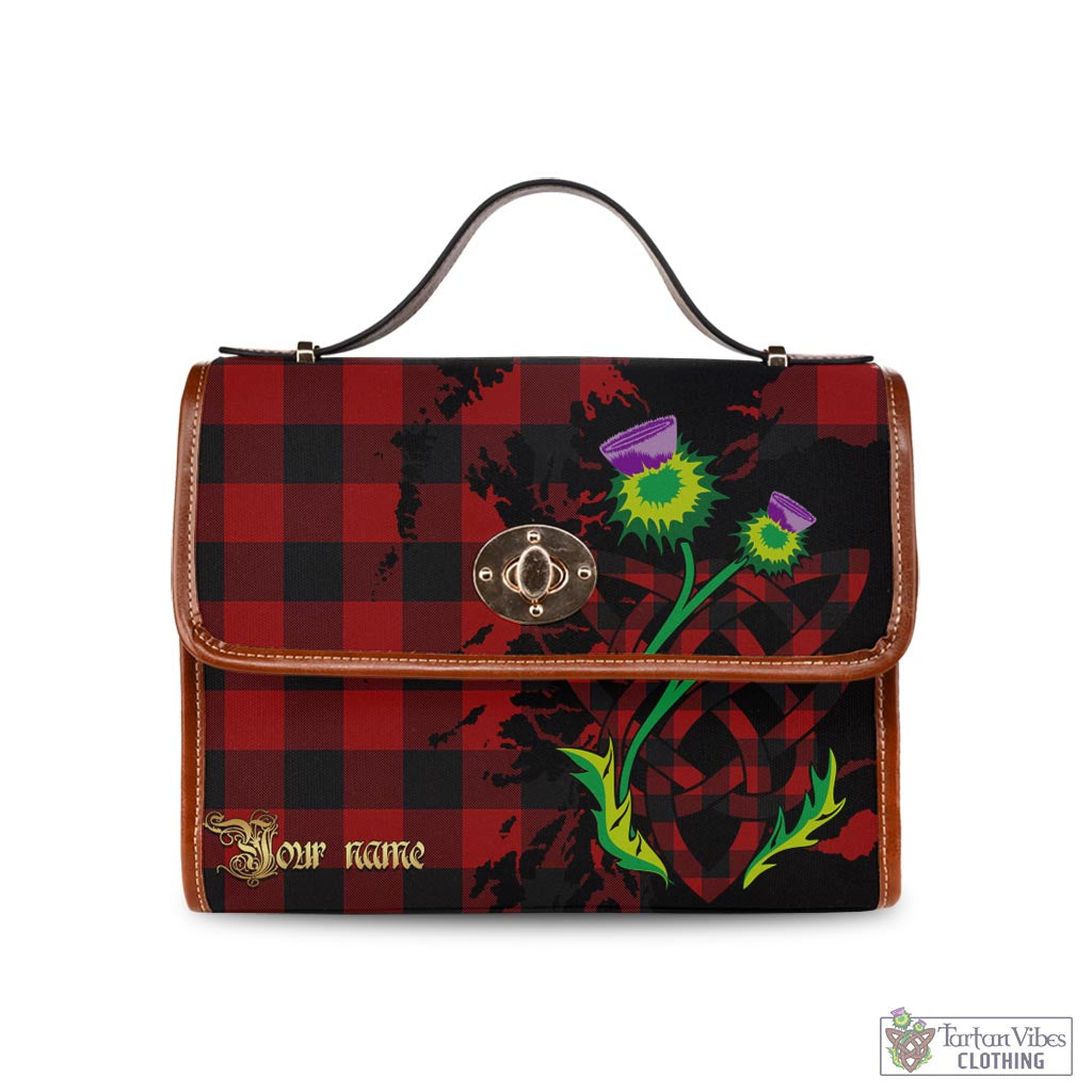 Tartan Vibes Clothing Rob Roy Macgregor Tartan Waterproof Canvas Bag with Scotland Map and Thistle Celtic Accents