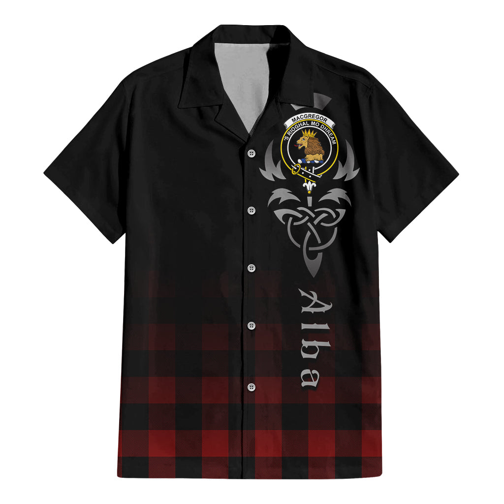 Tartan Vibes Clothing Rob Roy Macgregor Tartan Short Sleeve Button Up Featuring Alba Gu Brath Family Crest Celtic Inspired