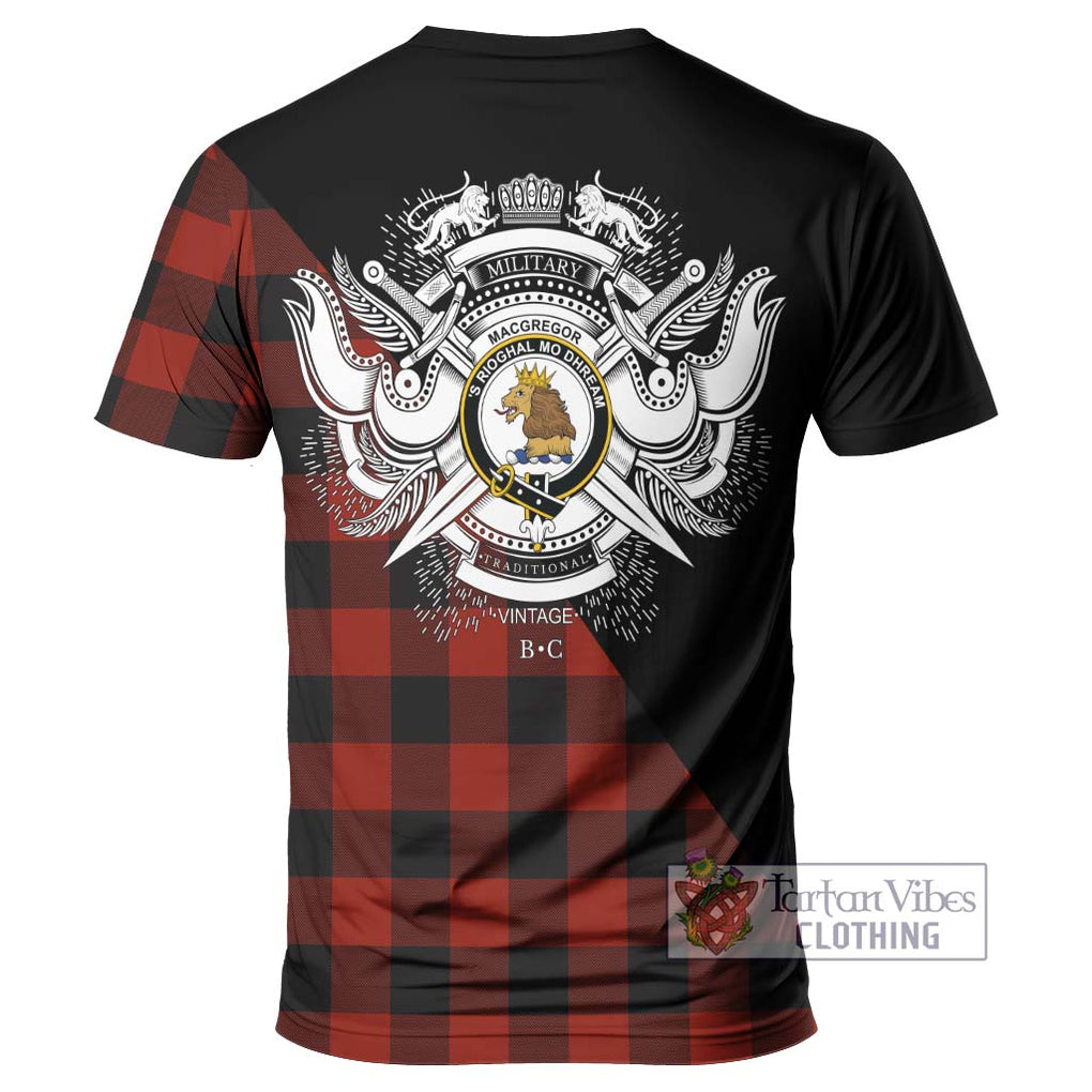 Rob Roy Macgregor Tartan T-Shirt with Family Crest and Military Logo Style - Tartanvibesclothing Shop