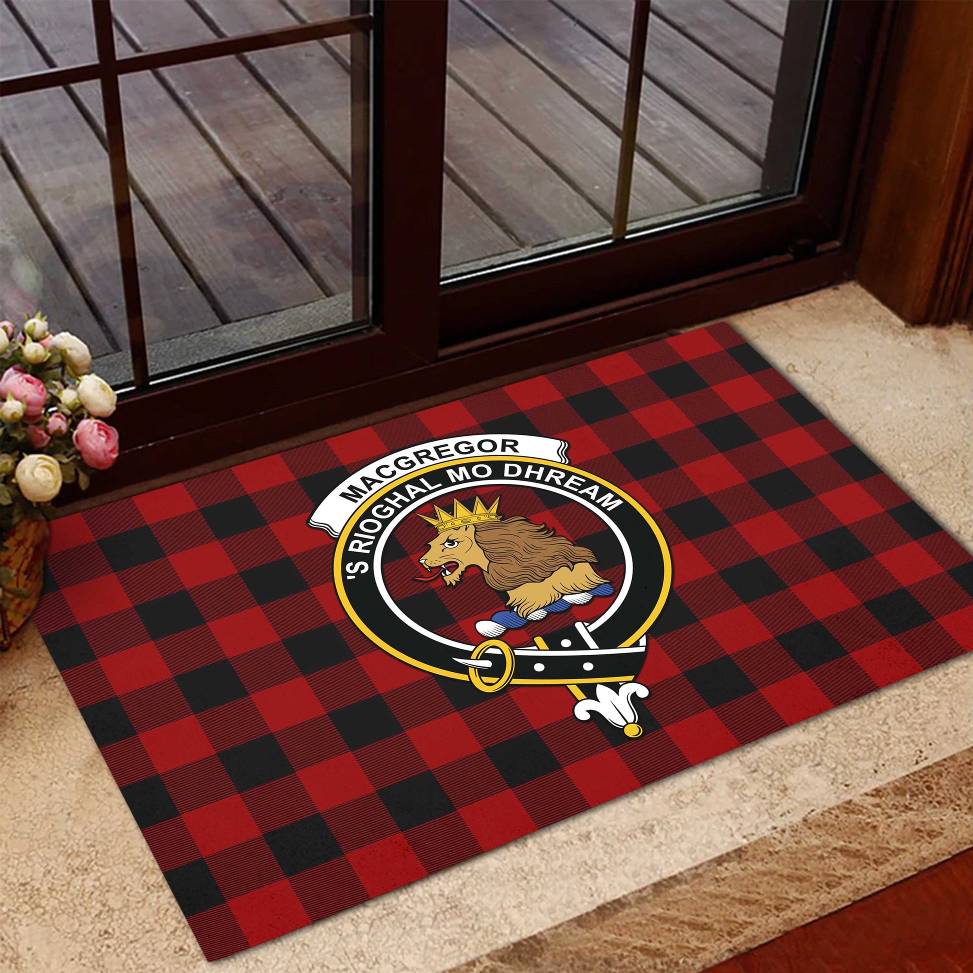 Rob Roy Macgregor Tartan Door Mat with Family Crest - Tartanvibesclothing