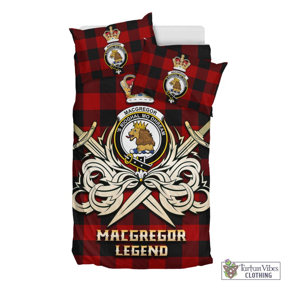 Tartan Vibes Clothing Rob Roy Macgregor Tartan Bedding Set with Clan Crest and the Golden Sword of Courageous Legacy