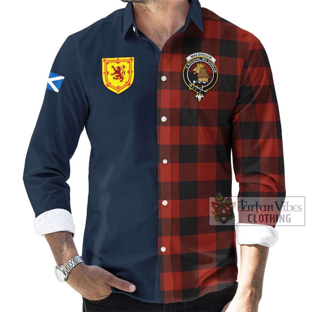 Tartan Vibes Clothing Rob Roy Macgregor Tartan Long Sleeve Button Shirt with Scottish Lion Royal Arm Half Style