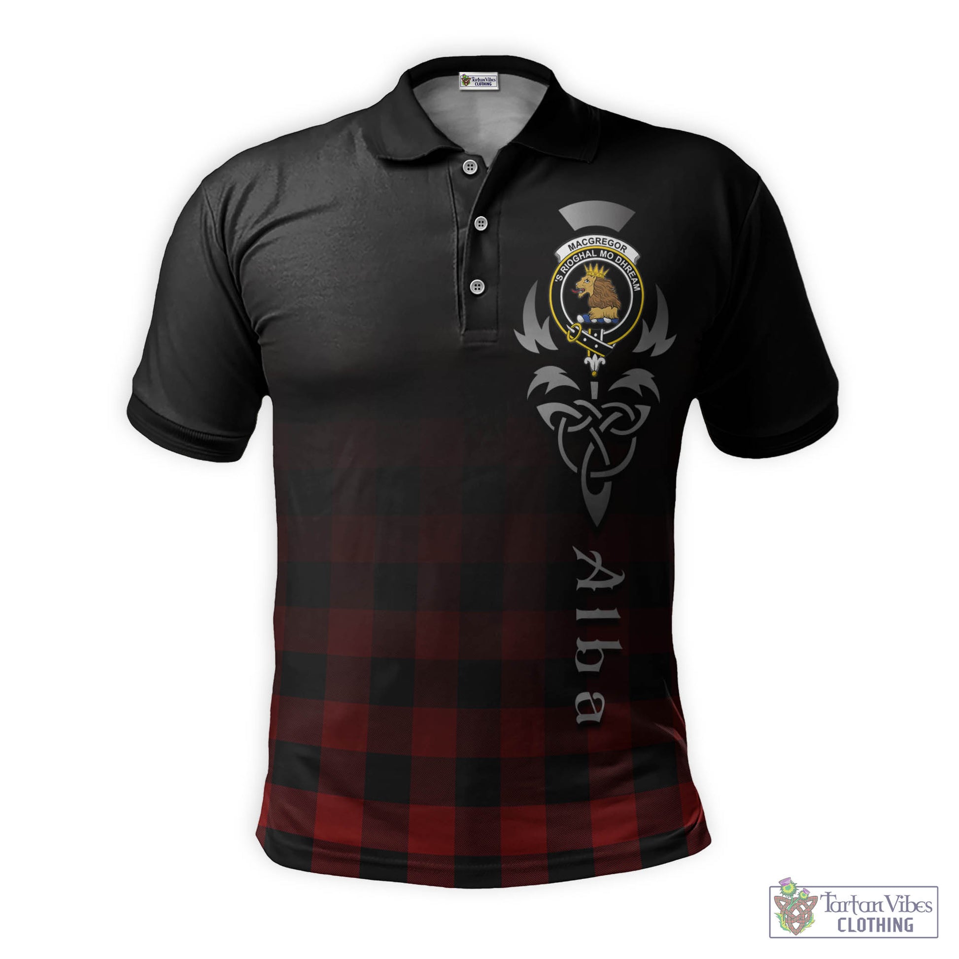 Tartan Vibes Clothing Rob Roy Macgregor Tartan Polo Shirt Featuring Alba Gu Brath Family Crest Celtic Inspired