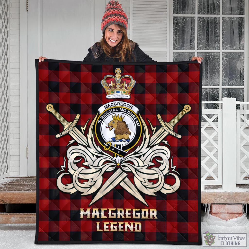 Tartan Vibes Clothing Rob Roy Macgregor Tartan Quilt with Clan Crest and the Golden Sword of Courageous Legacy