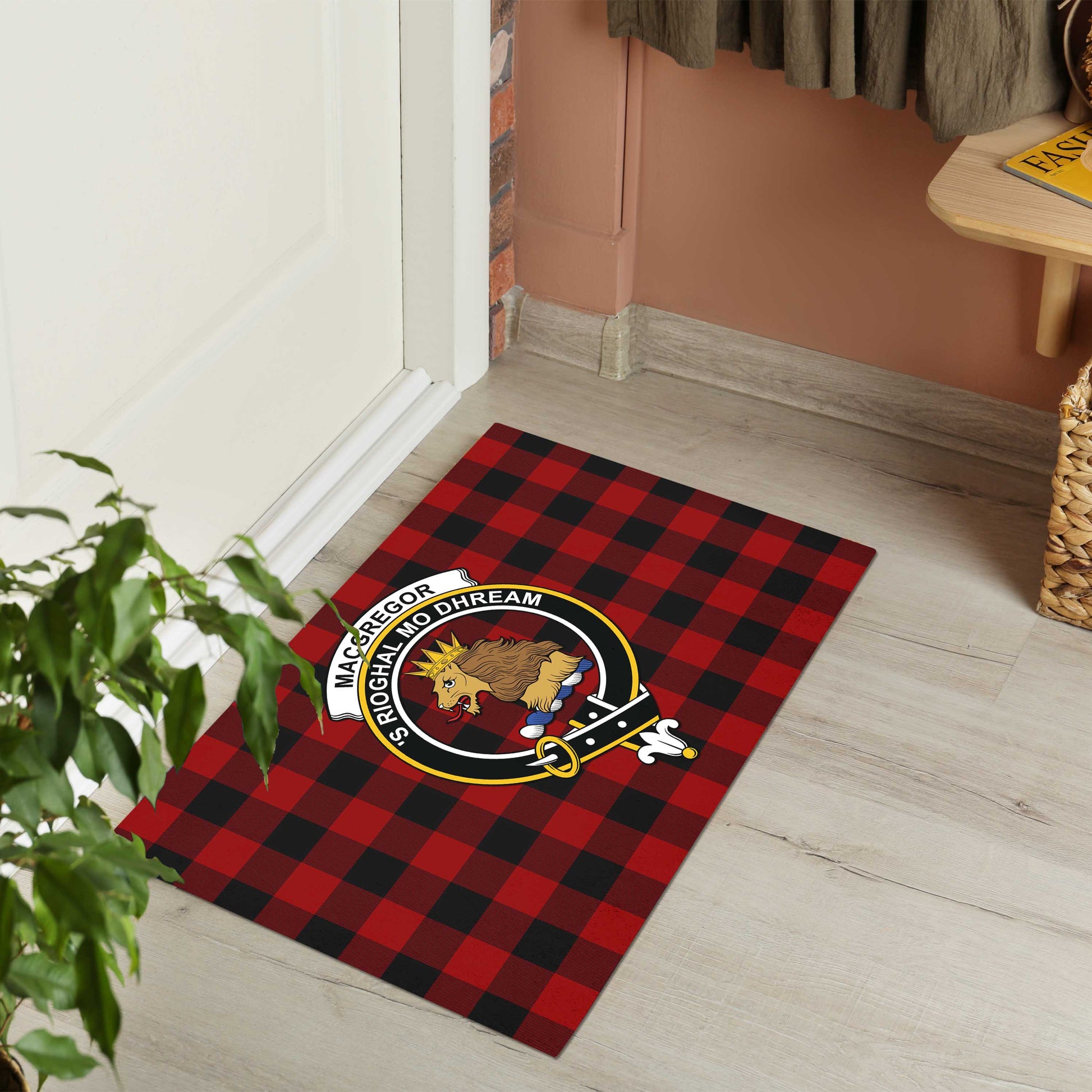 Rob Roy Macgregor Tartan Door Mat with Family Crest - Tartanvibesclothing