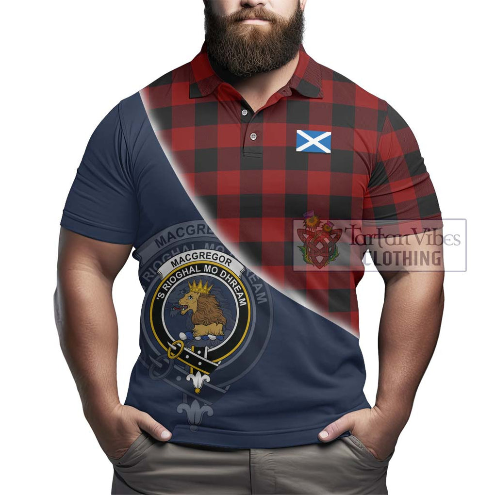 Rob Roy Macgregor Tartan Polo Shirt with Personalised National Flag and Family Crest Half Style - Tartanvibesclothing Shop