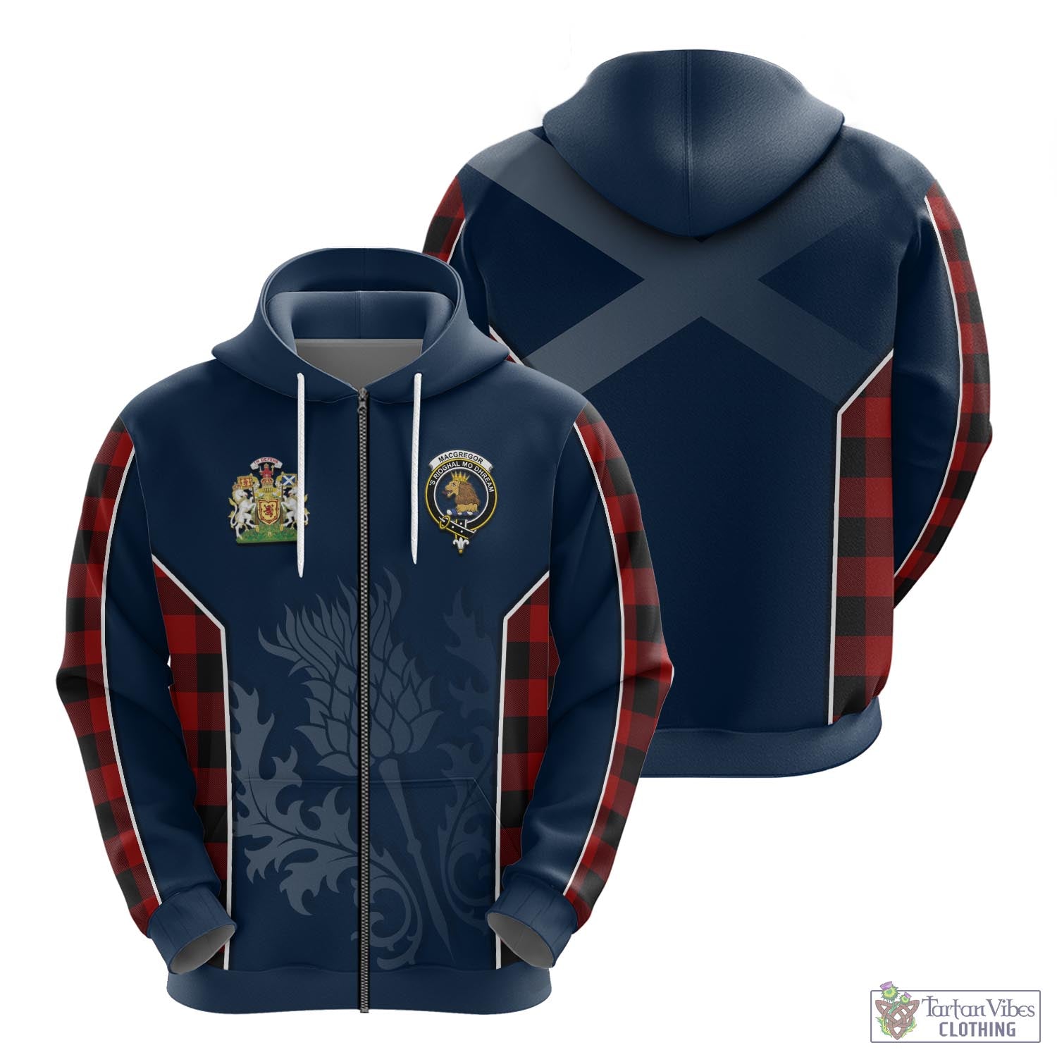 Tartan Vibes Clothing Rob Roy Macgregor Tartan Hoodie with Family Crest and Scottish Thistle Vibes Sport Style