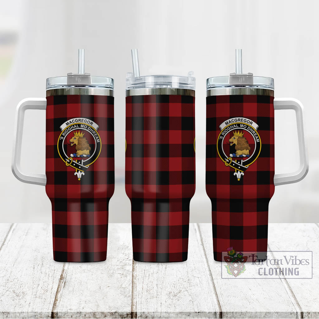 Tartan Vibes Clothing Rob Roy Macgregor Tartan and Family Crest Tumbler with Handle