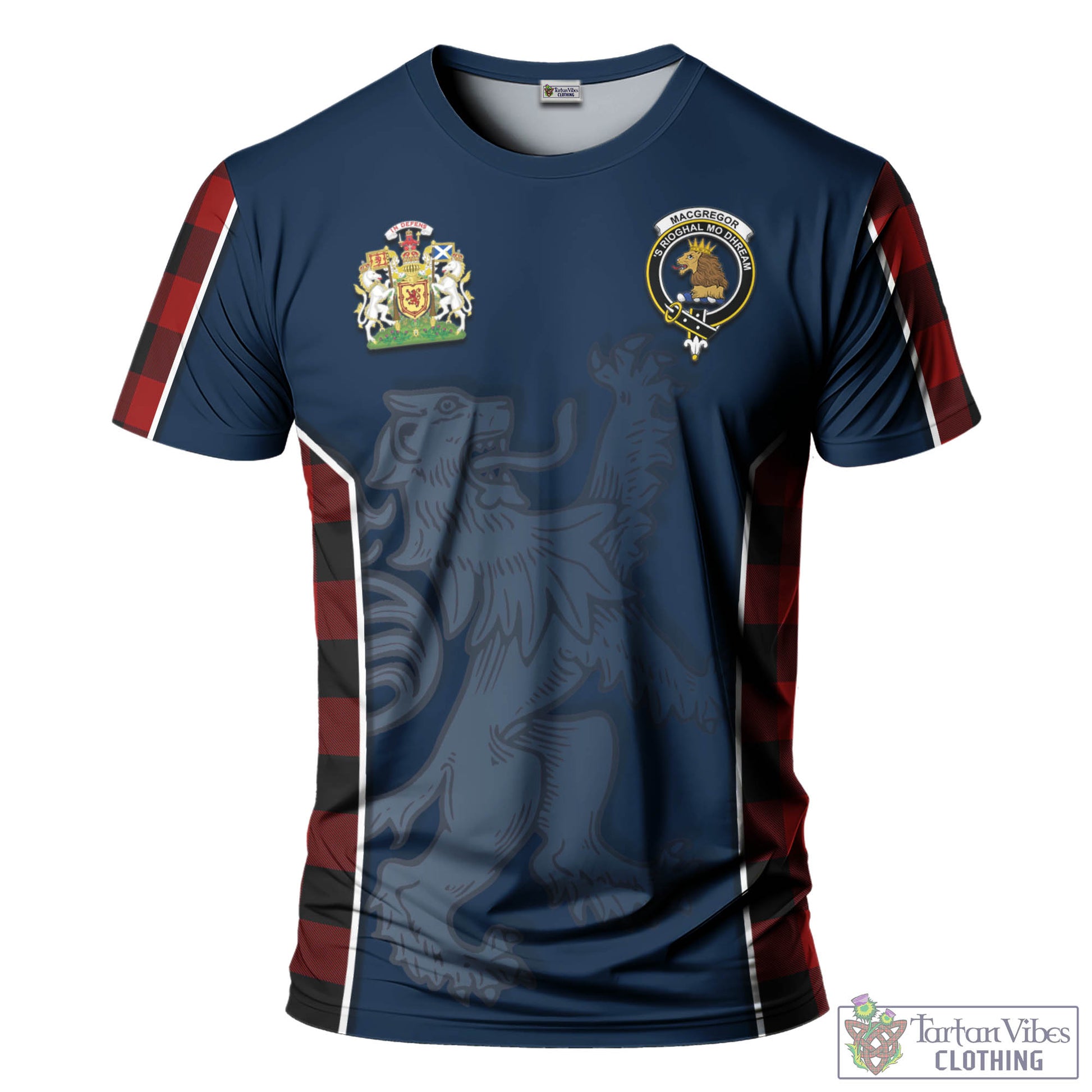 Tartan Vibes Clothing Rob Roy Macgregor Tartan T-Shirt with Family Crest and Lion Rampant Vibes Sport Style