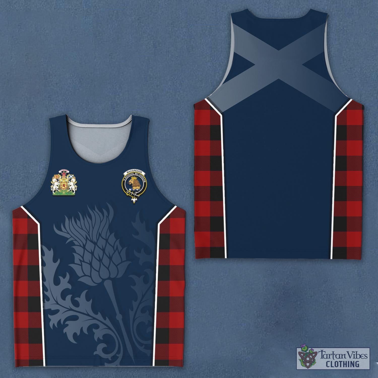 Tartan Vibes Clothing Rob Roy Macgregor Tartan Men's Tanks Top with Family Crest and Scottish Thistle Vibes Sport Style