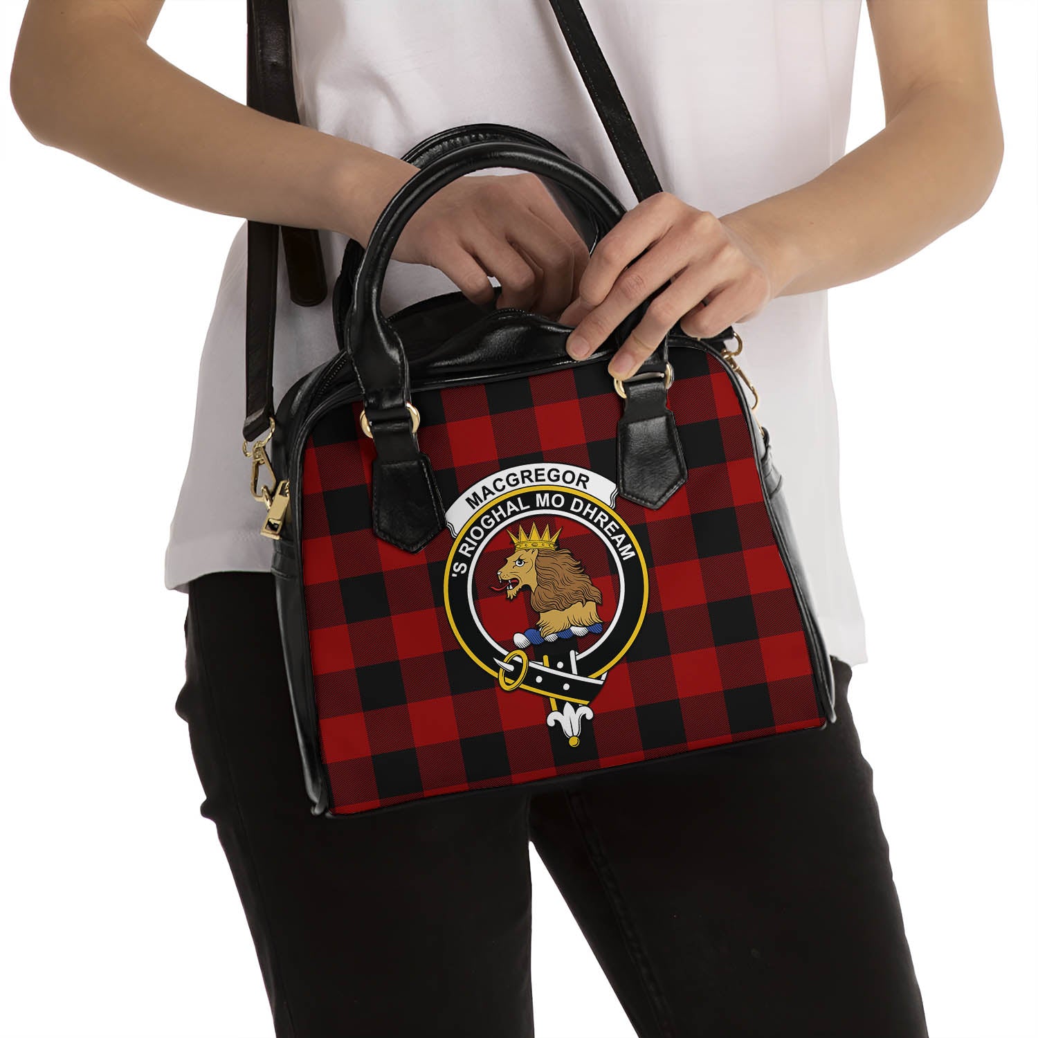 Rob Roy Macgregor Tartan Shoulder Handbags with Family Crest - Tartanvibesclothing