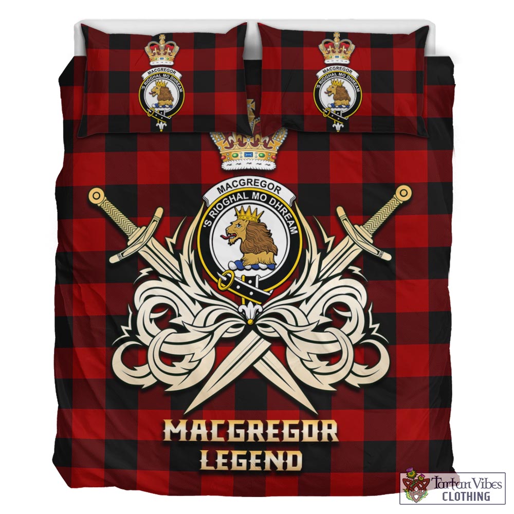 Tartan Vibes Clothing Rob Roy Macgregor Tartan Bedding Set with Clan Crest and the Golden Sword of Courageous Legacy