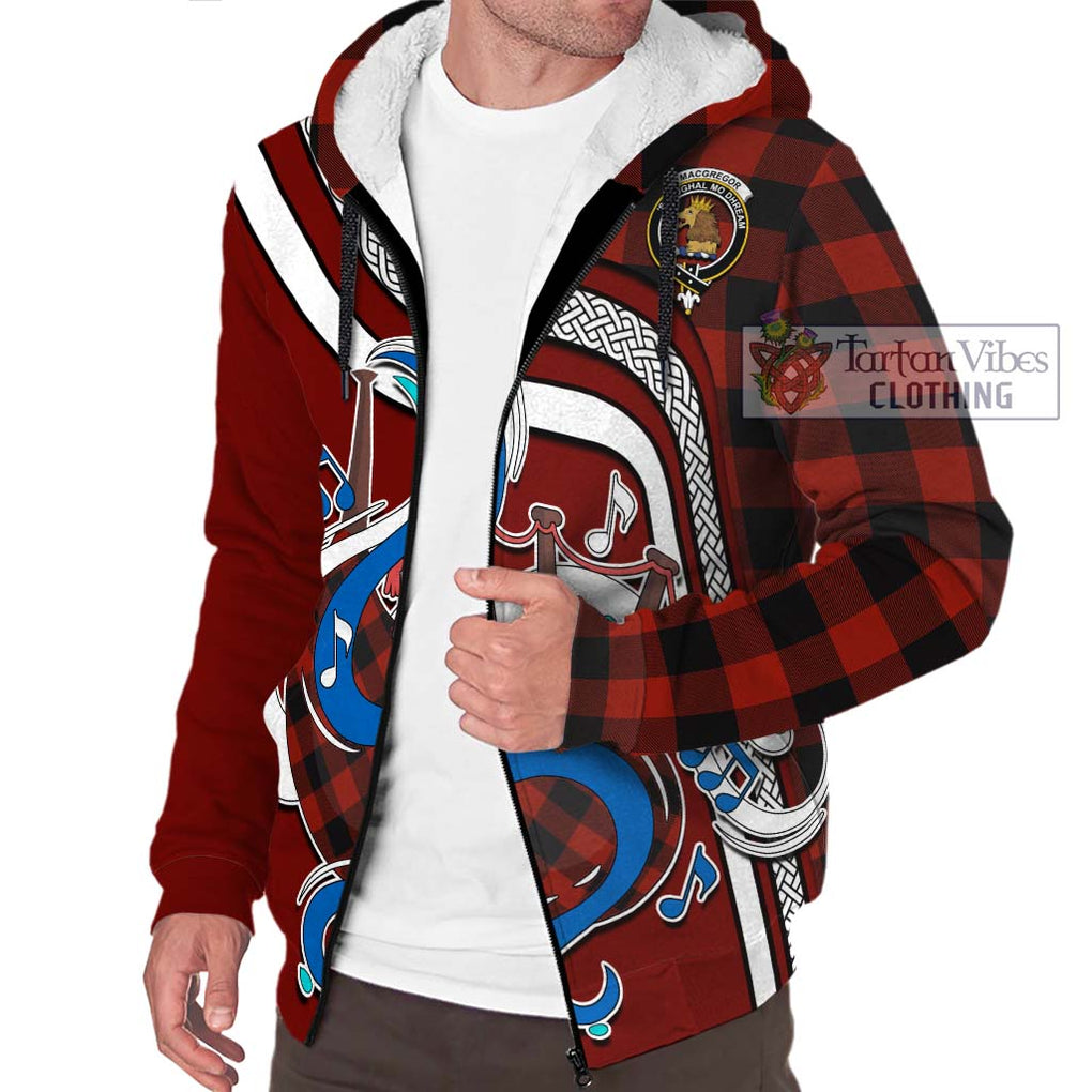 Rob Roy Macgregor Tartan Sherpa Hoodie with Epic Bagpipe Style Unisex - Tartanvibesclothing Shop