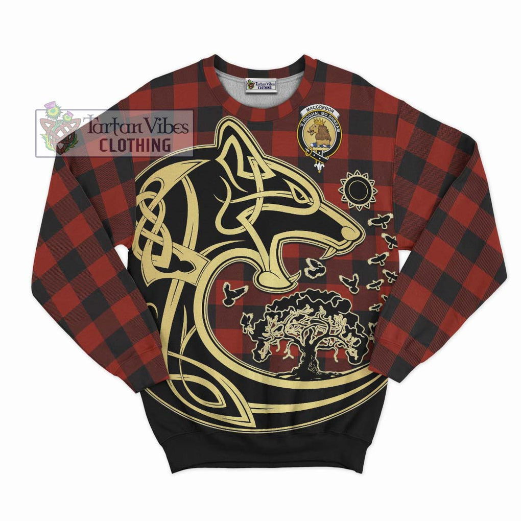 Rob Roy Macgregor Tartan Sweatshirt with Family Crest Celtic Wolf Style - Tartan Vibes Clothing