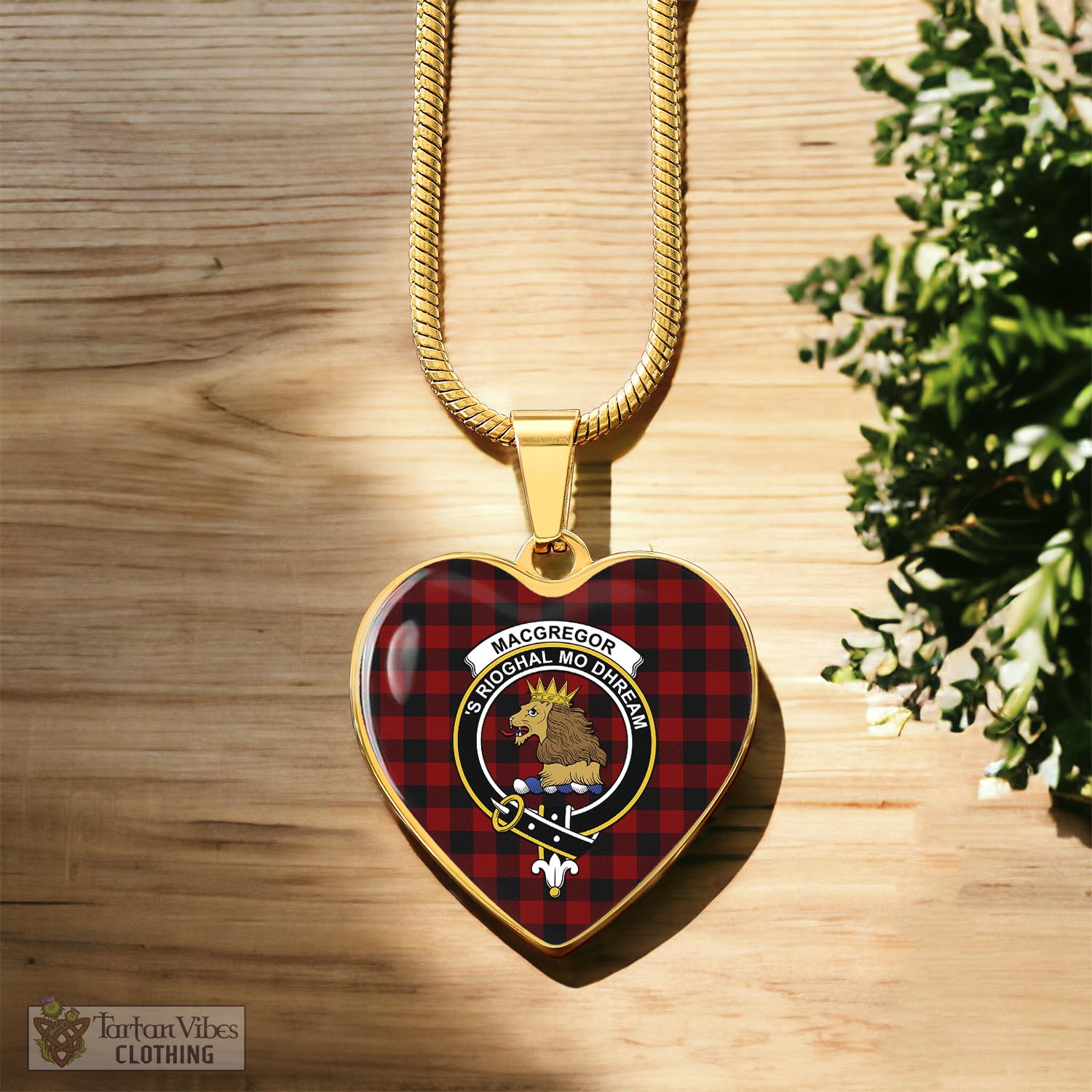 Tartan Vibes Clothing Rob Roy Macgregor Tartan Heart Necklace with Family Crest