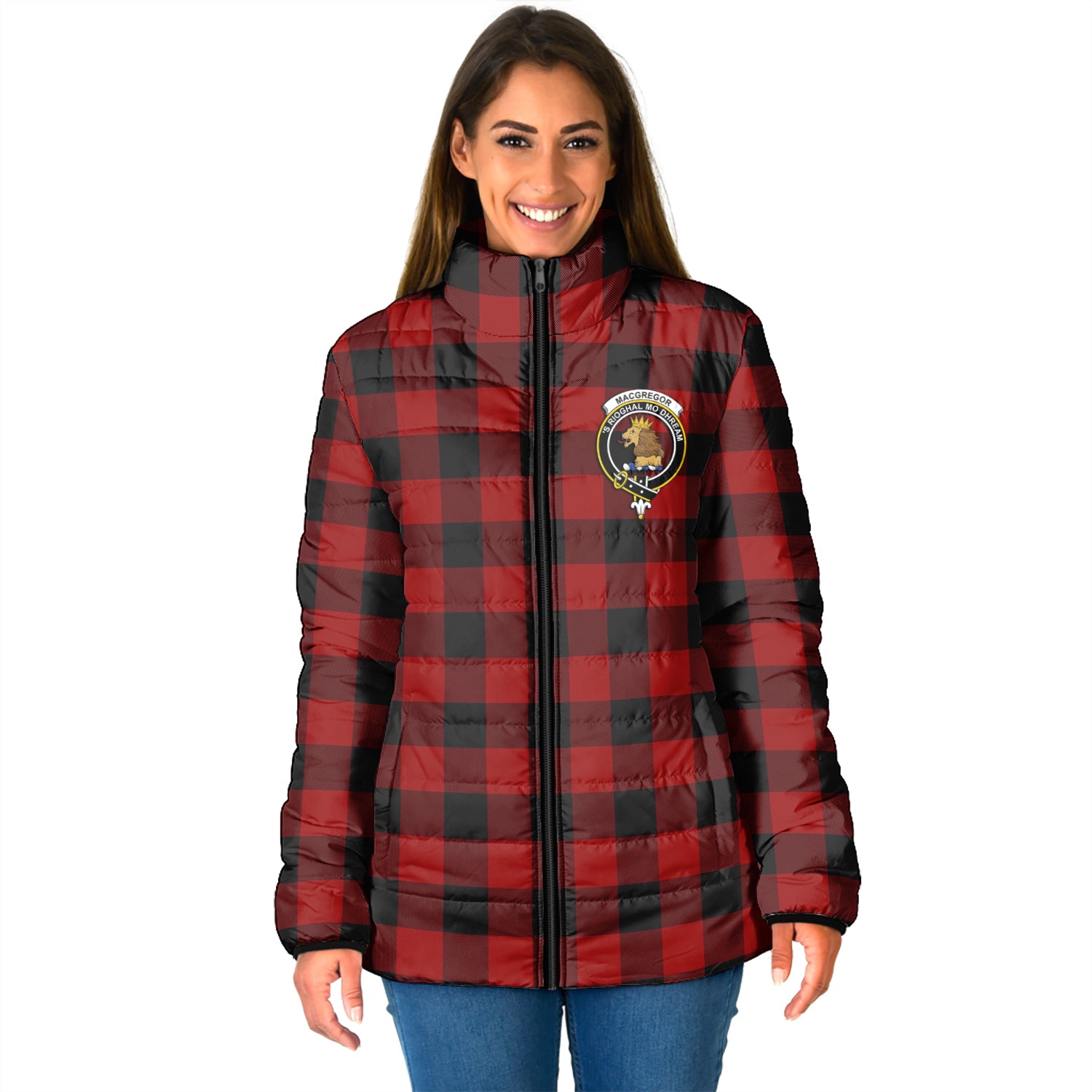 Rob Roy Macgregor Tartan Padded Jacket with Family Crest - Tartan Vibes Clothing