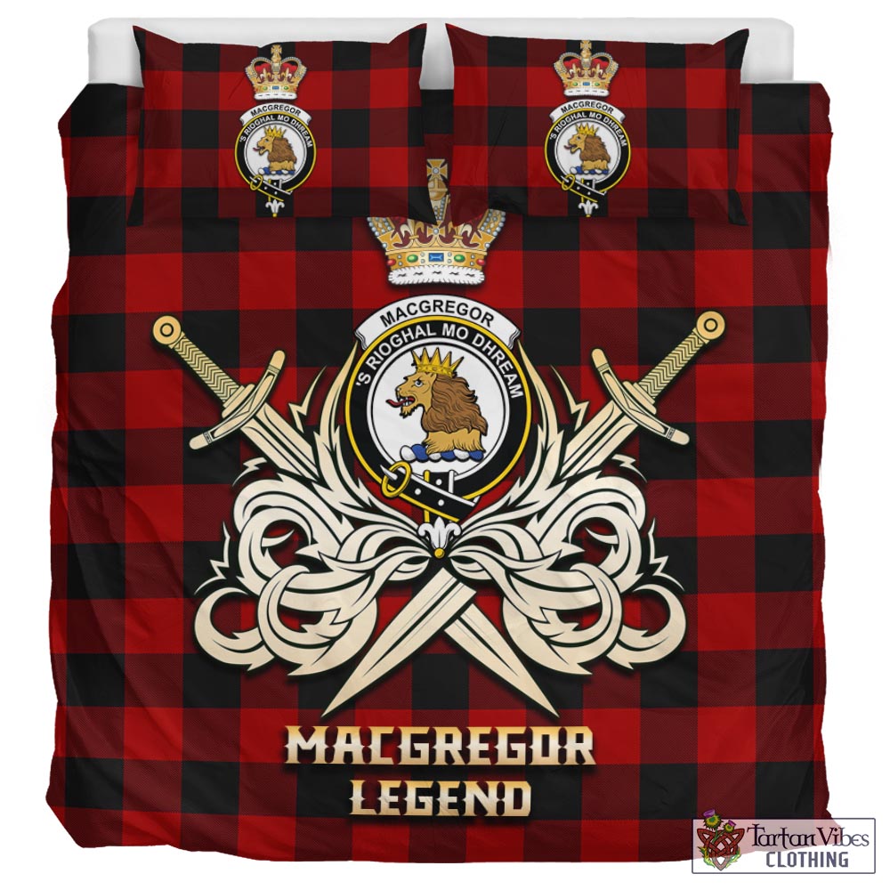 Tartan Vibes Clothing Rob Roy Macgregor Tartan Bedding Set with Clan Crest and the Golden Sword of Courageous Legacy