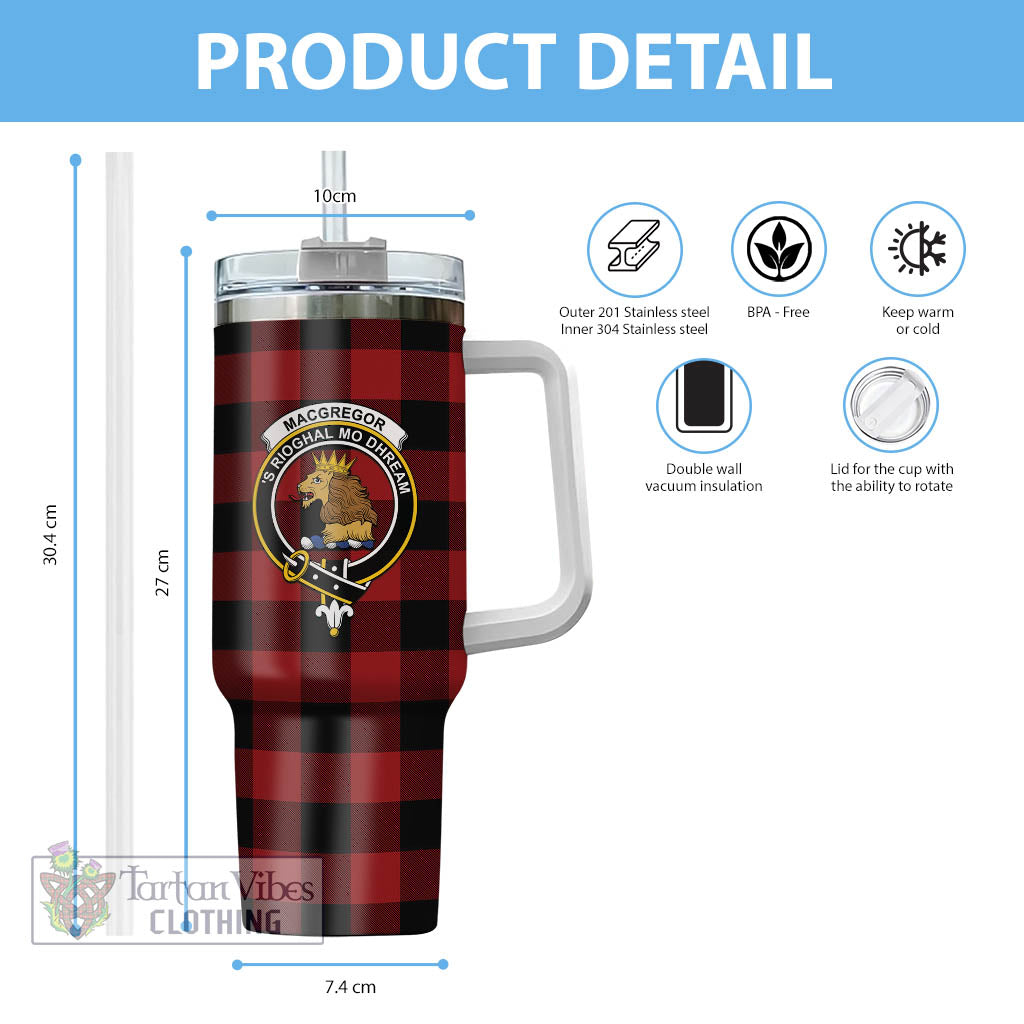 Tartan Vibes Clothing Rob Roy Macgregor Tartan and Family Crest Tumbler with Handle