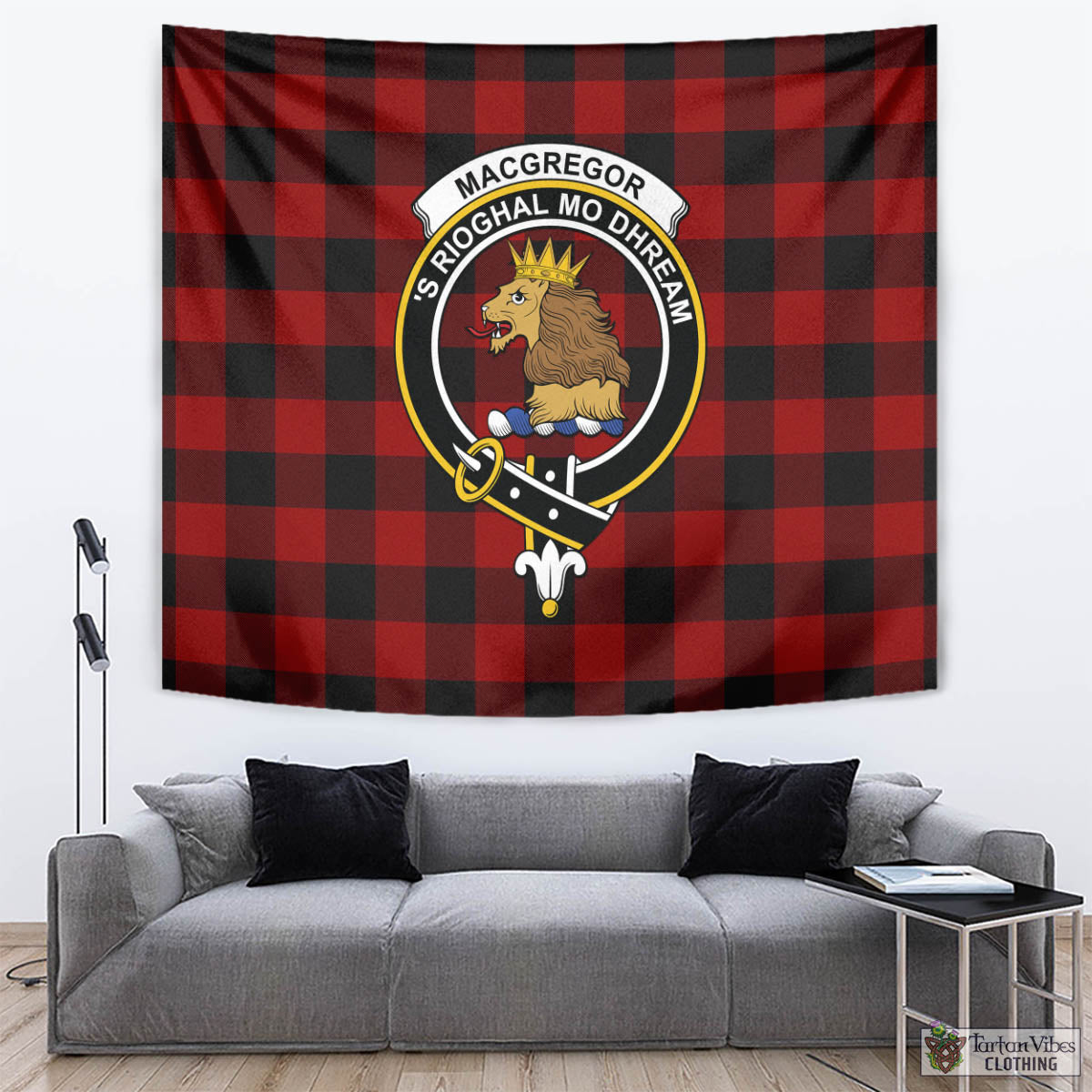 Tartan Vibes Clothing Rob Roy Macgregor Tartan Tapestry Wall Hanging and Home Decor for Room with Family Crest