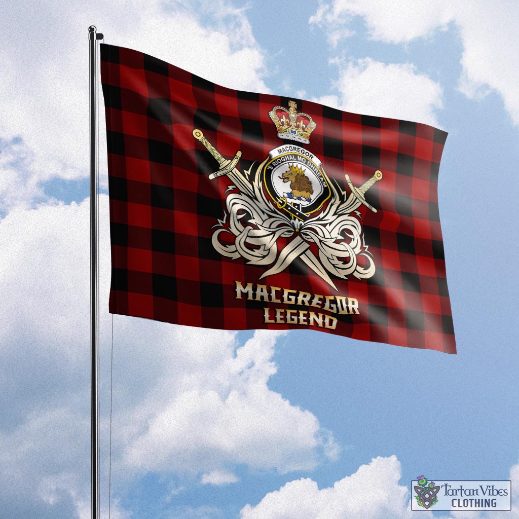 Tartan Vibes Clothing Rob Roy Macgregor Tartan Flag with Clan Crest and the Golden Sword of Courageous Legacy