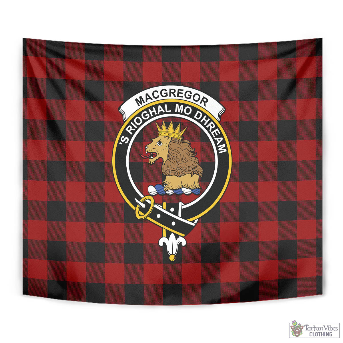 Tartan Vibes Clothing Rob Roy Macgregor Tartan Tapestry Wall Hanging and Home Decor for Room with Family Crest