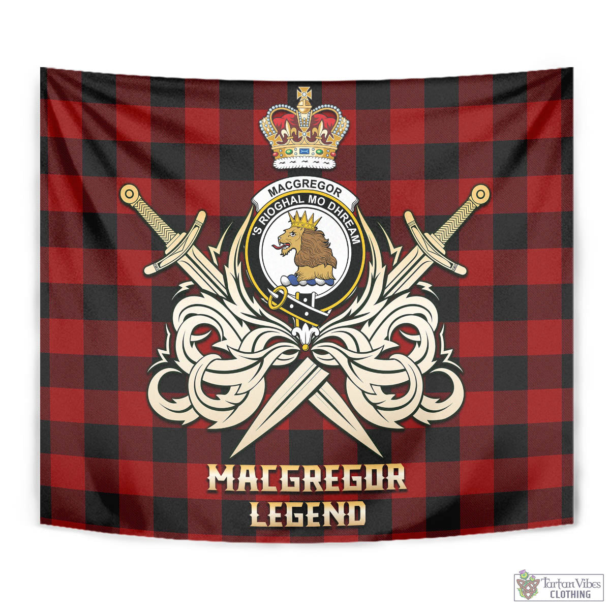 Tartan Vibes Clothing Rob Roy Macgregor Tartan Tapestry with Clan Crest and the Golden Sword of Courageous Legacy