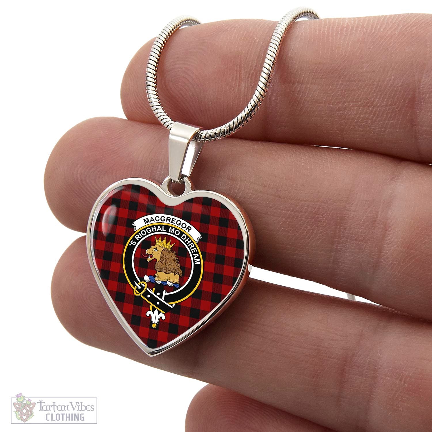 Tartan Vibes Clothing Rob Roy Macgregor Tartan Heart Necklace with Family Crest