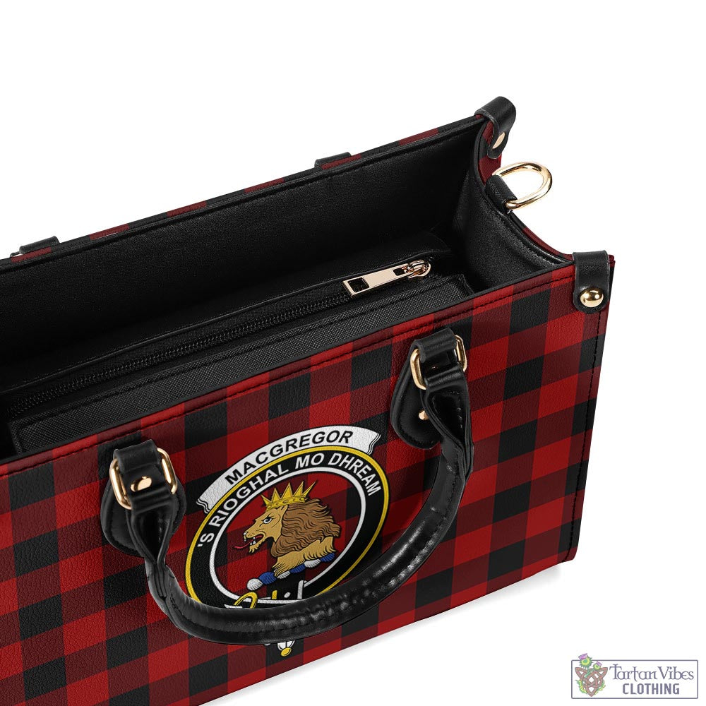 Tartan Vibes Clothing Rob Roy Macgregor Tartan Luxury Leather Handbags with Family Crest