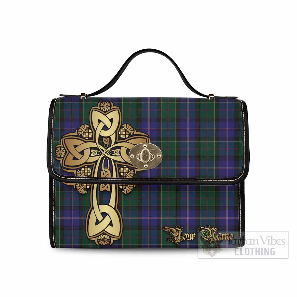 Robb Tartan Waterproof Canvas Bag Golden Thistle Celtic Cross Style Black Leather Strap One Size 10.5*20*27cm - Tartan Vibes Clothing