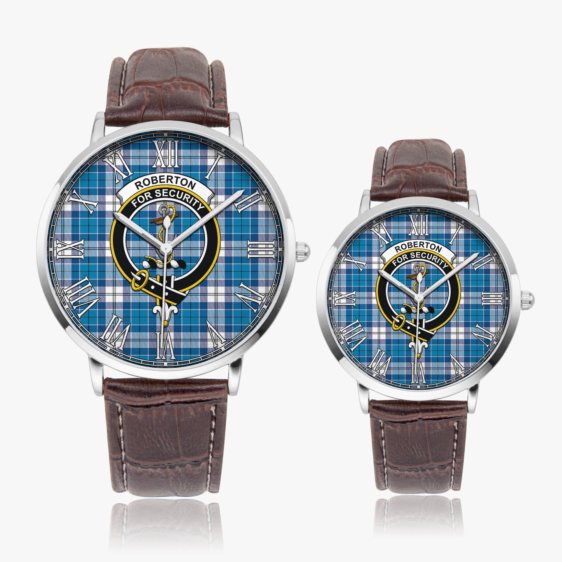 Roberton Tartan Family Crest Leather Strap Quartz Watch - Tartanvibesclothing