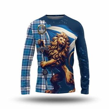 Roberton Tartan Family Crest Long Sleeve T-Shirt with Scottish Majestic Lion