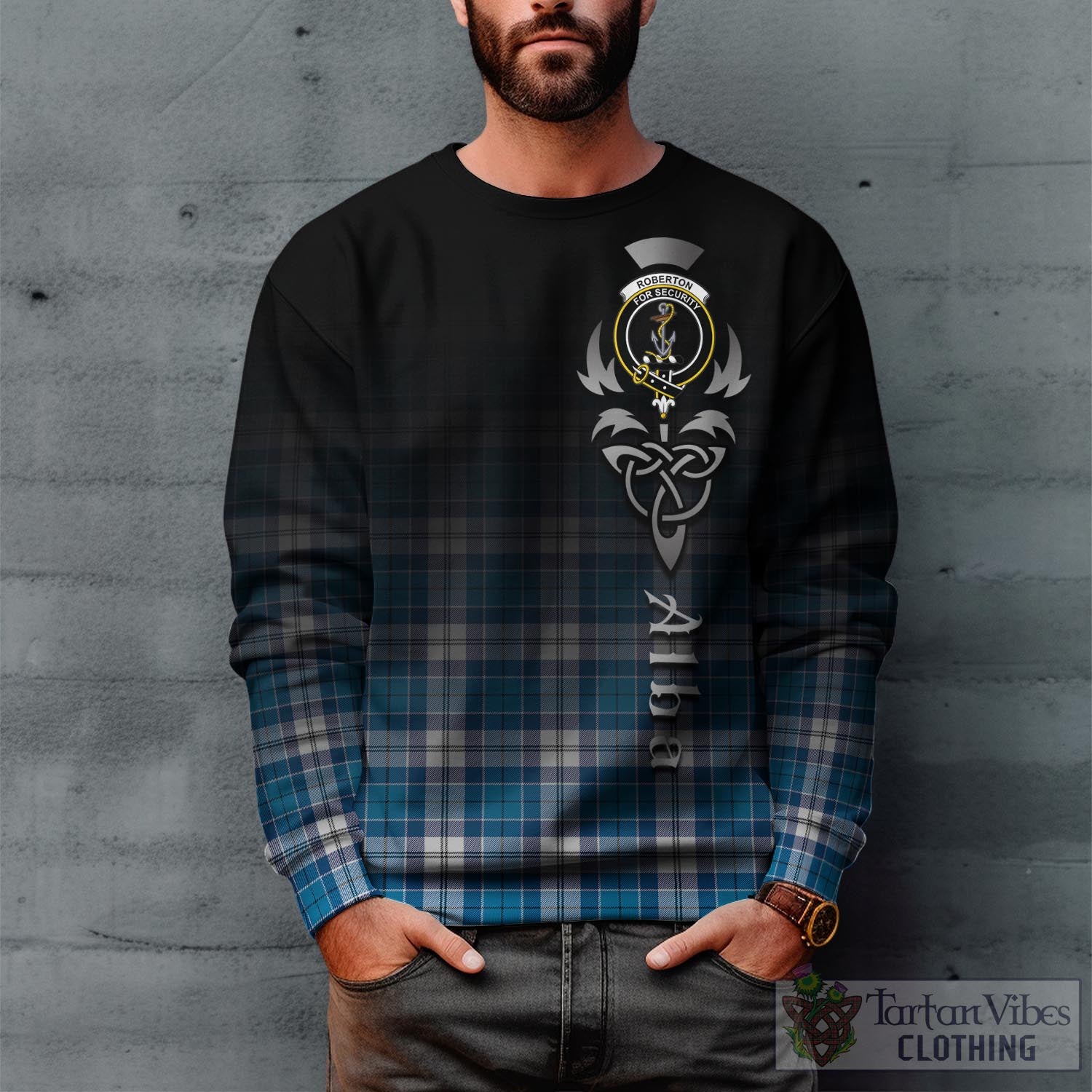 Tartan Vibes Clothing Roberton Tartan Sweatshirt Featuring Alba Gu Brath Family Crest Celtic Inspired