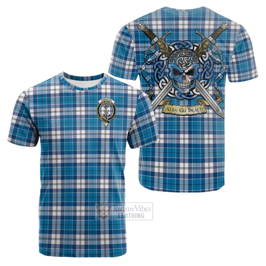 Tartan Vibes Clothing Roberton Tartan Cotton T-shirt with Family Crest Celtic Skull Style