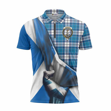 Roberton Tartan Zipper Polo Shirt with Family Crest Scotland Patriotic Style