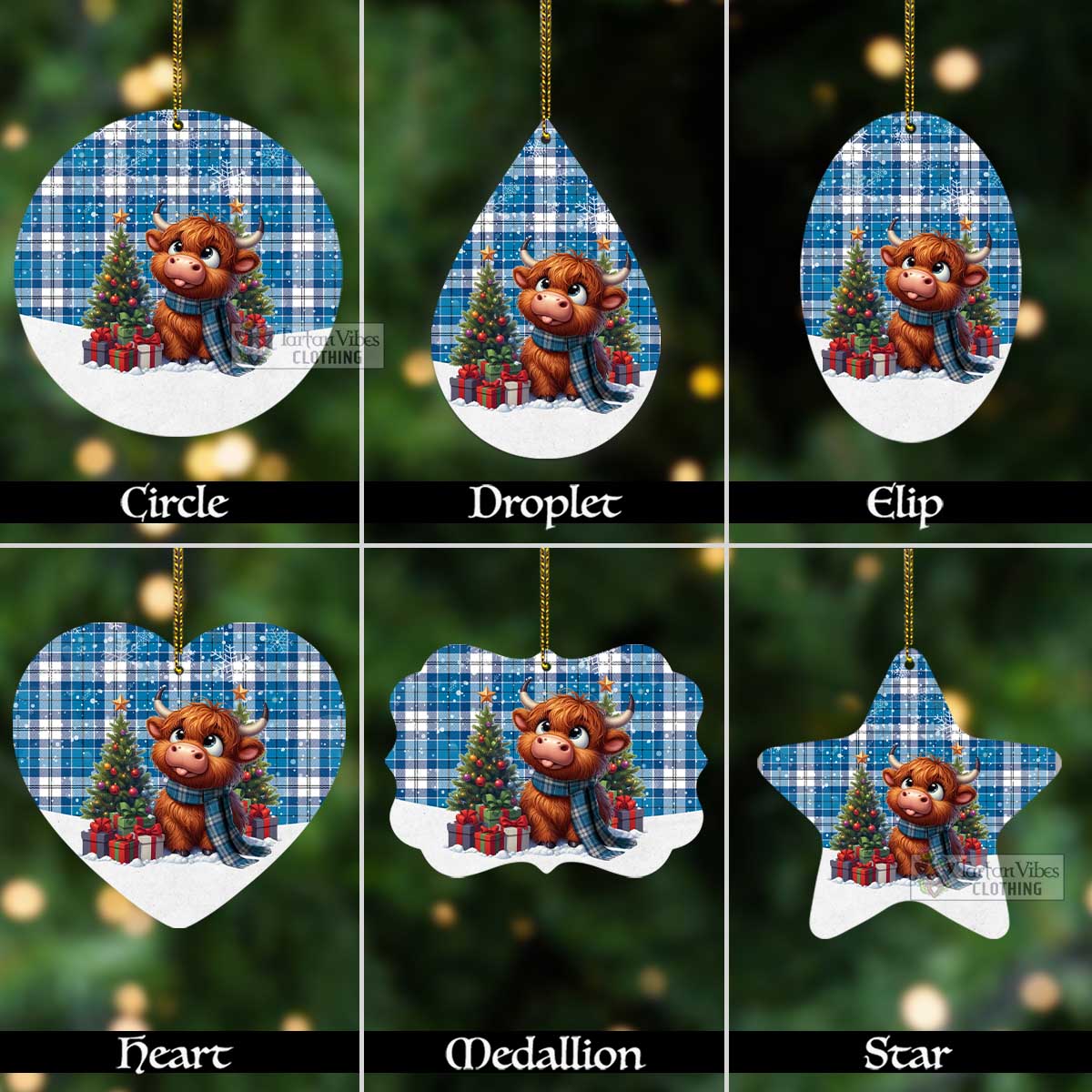 Tartan Vibes Clothing Roberton Tartan Christmas Aluminium Ornament with Adorable Highland Coo