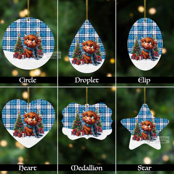 Roberton Tartan Christmas Aluminium Ornament with Adorable Highland Coo