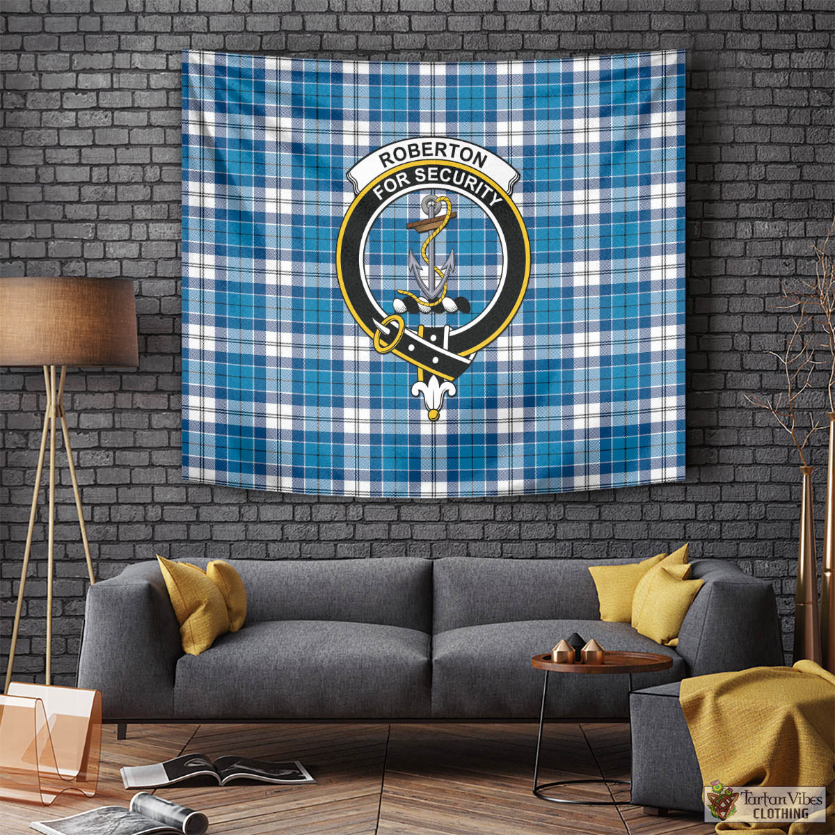 Tartan Vibes Clothing Roberton Tartan Tapestry Wall Hanging and Home Decor for Room with Family Crest