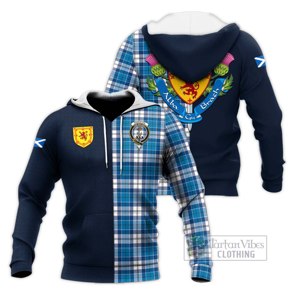 Tartan Vibes Clothing Roberton Tartan Knitted Hoodie with Scottish Lion Royal Arm Half Style