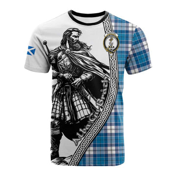 Roberton Tartan Clan Crest Cotton T-shirt with Highlander Warrior Celtic Style