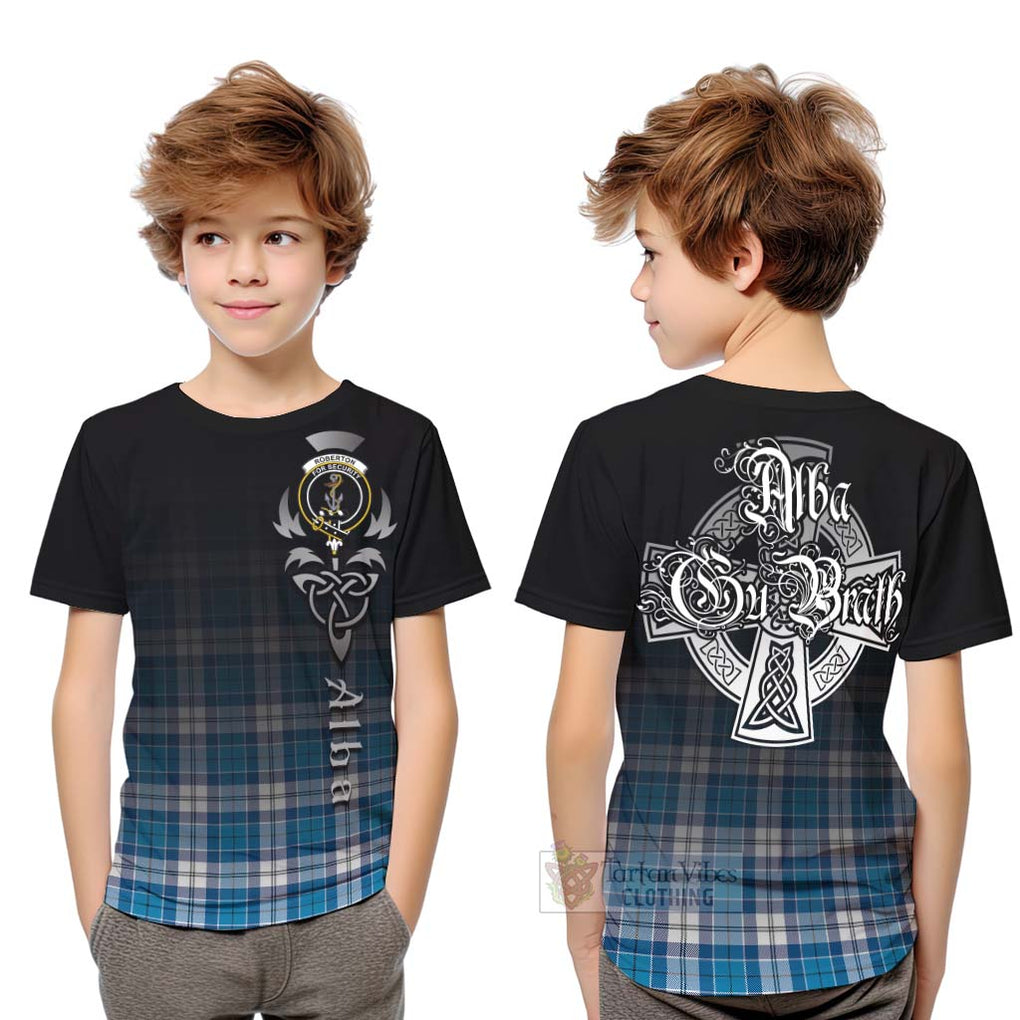 Tartan Vibes Clothing Roberton Tartan Kid T-Shirt Featuring Alba Gu Brath Family Crest Celtic Inspired